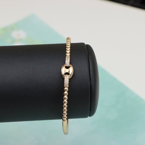 Elegant Rose Gold Beaded Bangle with Central Link Design, XPBL0451 - Picture 10 of 12